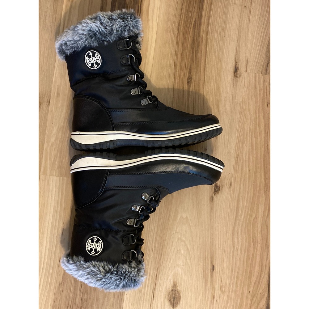 Totes Avery Womens Black Faux Fur Trim Winter Snow Boots Size 8M - Picture 6 of 8